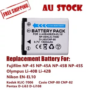 Battery For OLYMPUS Li-40B Li-42B Fuji Fujifilm NP-45 Nikon EN-EL10 Kodak KLIC - Picture 1 of 1