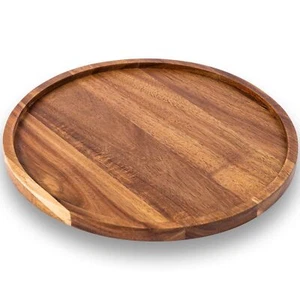 Round Wood Tray Acacia Wooden Serving Tray Serving Platter Appetizer Charcute... - Picture 1 of 2