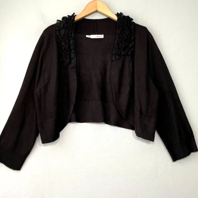 Maurices Womens 1 Plus Size 1X Black Cardigan Sweater Shrug Emo Fairy Ruffled - Image 1 of 4