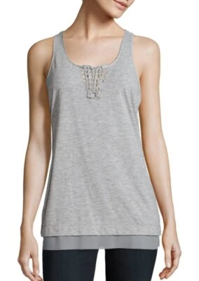 Camiseta sin mangas trenzada Nanette Lepore Play espalda deportiva gris jaspeado talla S nueva con etiquetas Foto 1 de 4