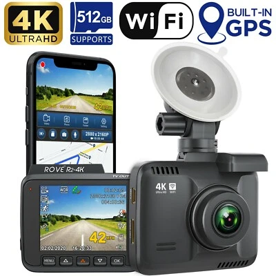Rove R2-4K Car Dash Cam - 4K Ultra HD 2160P - Built-In WiFi & GPS, Parking Mode