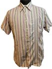 Marquis Men's L Biege Multicolored Striped Short Sleeve Button-Up  Embroidered