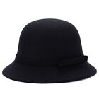 Women Bowknot Felt Hat Wool Bucket Hat Elegant Ladies Winter Vintage Cloche