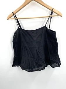 Womens Black Lulus Ruffle Tank Small Open Lace Up Back - Picture 1 of 5