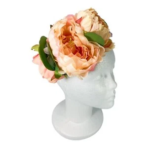 Peony light pink side swept bridal flower hair ribbon tie crown - Picture 1 of 11