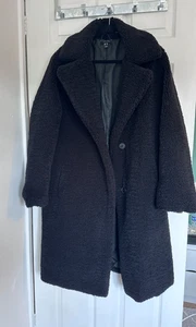 Abrigo de peluche negro New Look abotonado talla UK 18 suave EXCELENTE ESTADO - Imagen 1 de 10