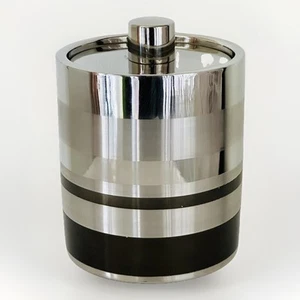 Crate & Barrel Eiskübel silber 3-farbig gestreift mit Deckel modern Cocktail - Bild 1 von 5