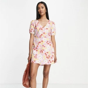 Vero Moda Mini Dress Retro Floral Open Back Knot XL Pink - Picture 1 of 11