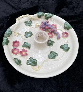 Studio Pottery Candle Holder, Maria Glaser-Roeser Signed, Applied Flowers/Grapes - Picture 1 of 10