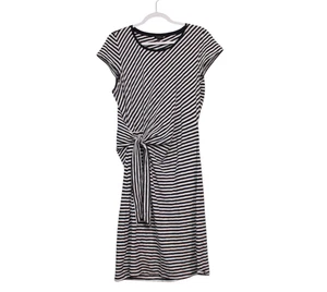 Talbots Dress Large Tie Waist 100% Cotton Coastal Nautical Beach Casual Striped - Picture 1 of 13