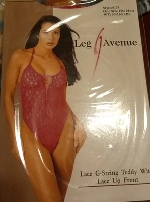 Leg Avenue 粉色花边 G 形弦泰迪带系带前 #8174 均码 90-160 磅 — 第 1/3 张图片