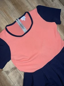 LuLaRoe Amelia 2 Print Coral Peach Blue Solid Pleated Pockets XL 18/20 16/18 ❤️ - Picture 1 of 15