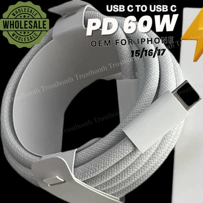 Lote de 1-500 cables de carga rápida trenzados USB-C a USB-C para iPhone 15/16/17 60W Foto 1 de 4
