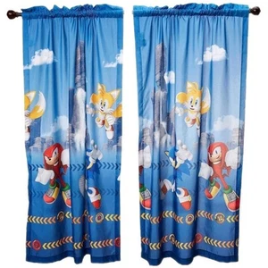30th Anniv. Sonic The Hedgehog Kids Room Window Curtain Panels Set 82 In x 63 In - Picture 1 of 8