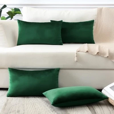  Set of 4 Decorative Throw Pillow Covers Soft 24" x 16" (Pack of 4) Dark Green - Image 1 of 4