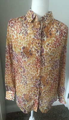BLUSA CHICOS Talla 0 S Naranja Púrpura Gasa IMPRESIÓN ANIMAL Botón L/S Leopardo 4-6 Foto 1 de 4