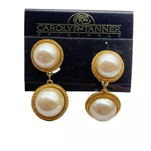 Clip pendente vintage Carolyn Tanner finta perla & tono oro su orecchini Preppy anni '80 - Foto 1 di 8