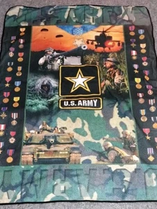 Vtg US Army Throw Blanket Collectible Camo Camoflouge Gun Tanks Helicopter READ - Picture 1 of 12