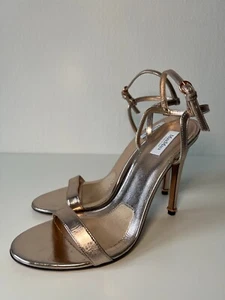 Max Mara Heels Sz 8,5 , Shoes for women, Rose Gold Metallic Leather Ankle Strap - Picture 1 of 6