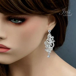 Silver Plated Clear Crystal Rhinestone Wedding Drop Dangle Earrings 05579 Prom - Picture 1 of 5