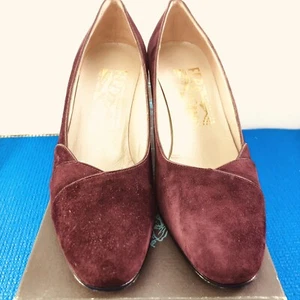Vintage Salvatore Ferragamo Abaris Parigi 2,5" hochhackige Pumps Wildleder weinrot Größe 5 B - Bild 1 von 12