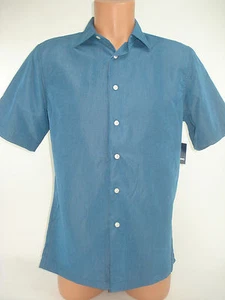 Basic Editions Mens Button Front Shirt Blue Plaid Small Short Sleeve - Picture 1 of 5