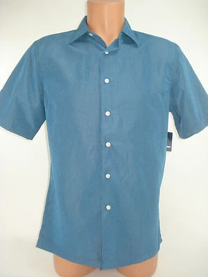 Basic Editions Mens Button Front Shirt Blue Plaid Small Short Sleeve - Image 1 of 4