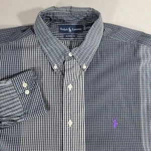 Ralph Lauren Color Block Mens XL Shirt Gray Striped Plaid Purple pony - Picture 1 of 14