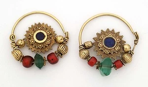 Ethnic ancient solar symbol  20K gold nose rings or earrings, Afghanistan 1920's - Picture 1 of 3