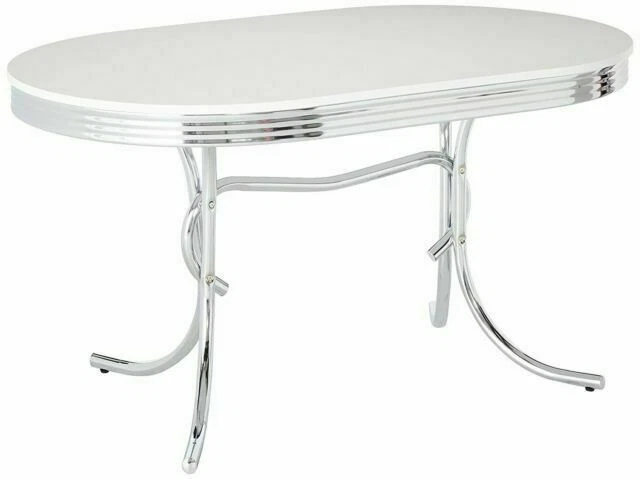 Coaster 2065 Cleveland Chrome Plated Oval Retro White Finish Top Dining Table