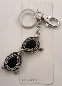 Rhinestone Bling Sunglasses Black Shades Glasses Key Chain Purse Fob - Picture 1 of 3
