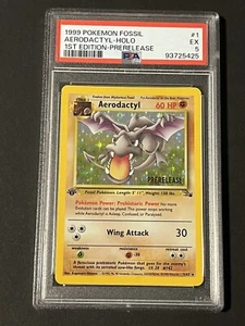1999 Pokemon Fossil Aerodactyl Holo 1st Edition Prerelease #1  PSA 5 EX - Picture 1 of 2
