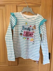 NWT Disney Store Princess Long Sleeve Tee Shirt Girl Blue Stripe Belle Jasmine - Picture 1 of 1