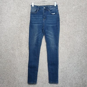 Shein Jeans Girls 16Y Blue Denim Slim Fit Dark Wash High Waist Hippie Hipster - Picture 1 of 9