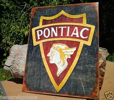 Vintage Pontiac Chief Shield Emblem Tin Metal Classic Sign Auto Car Garage Shop - Image 1 of 4
