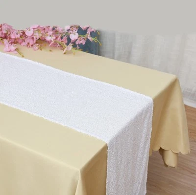 blanco brillo lentejuelas mesa corredor boda aniversario cumpleaños pastel mesa decoración Foto 1 de 4