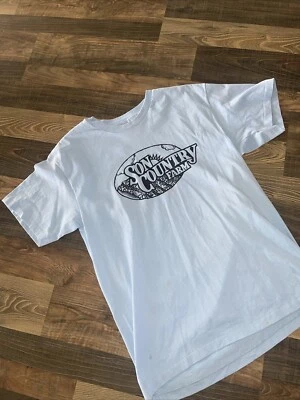 Son Country Farm T-Shirt Spell Out  Sun Graphic Hanes 50/50 Size L *STAIN - Image 1 of 4