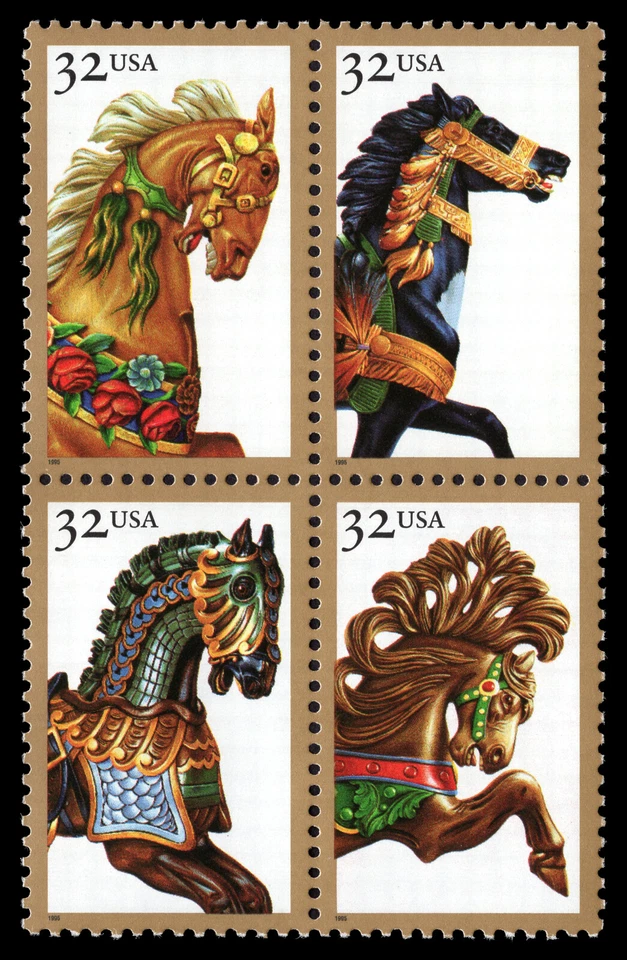 US Scott # 2979a (2976-2979), Carousel Horses, (4) 1995 32¢ Stamps MNH - Image 1 of 1