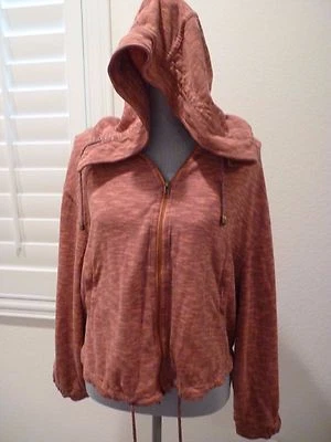 FREE PEOPLE Sudadera con Capucha Recortada Cremallera Roja Negra Rayas Talla S Foto 1 de 4