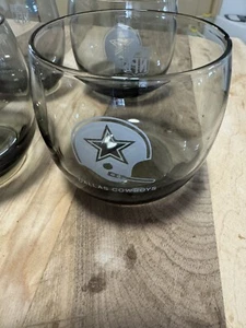 Set Of Four Vtg Dallas Cowboys Smoked Glass 8 Oz Tumblers Bar Ware - Picture 1 of 4