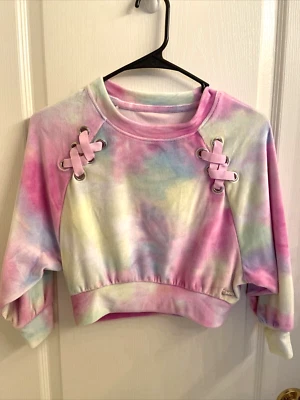 Justice girls size 6  Sweatshirt  Velour Tie Dye Lace up COZY SOFT - Image 1 of 4