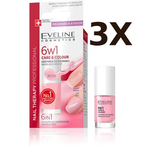 3X Eveline 6 in 1 Rose Cosmetics Nail Therapy Care & Colour Nail Conditioner 5ml - Picture 1 of 4