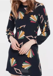 ba&sh Violette Black Geometric Print Long Sleeve Dress, Size 0 | 4 US, NWT! $325 - Picture 1 of 6