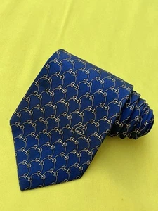 Authentic GUCCI Scale Snaffle Ring Design On Navy Blue 100% Silk Necktie Tie - Picture 1 of 11