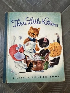 BLUE SPINE Little Golden Book #1 THREE LITTLE KITTENS 5th print 42 Pg No DJ 1943 - Foto 1 di 12