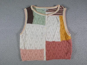 American Eagle Sweater Vest Womens Medium White Patchwork Peasant Cottage Button - Picture 1 of 11