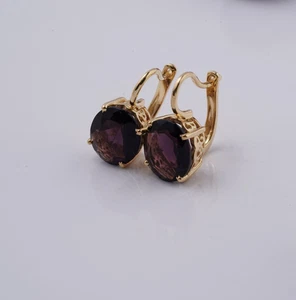 Ohrringe 4 kt ovaler Schliff kreiert lila Amethyst Ohrhänger 14 K Gelbgold-Finish - Bild 1 von 18