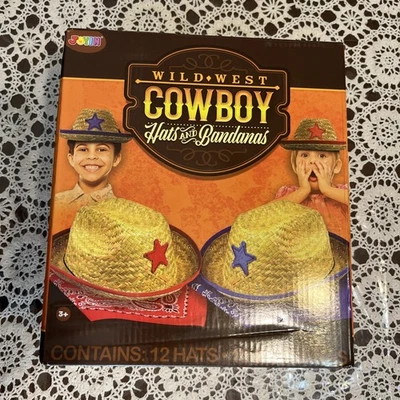 JOYIN Toy Pacote com 12 Chapéus de Cowboy de Palha Infantil com Bandanas de Cowboy 6 Vermelhos e 6 Azuis - Imagem 1 de 4