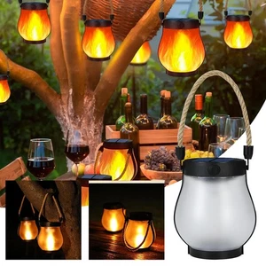 Solar Lantern Outdoor Lights with Dancing Flame,Waterproof Hemp Rope Hanging - Picture 1 of 9