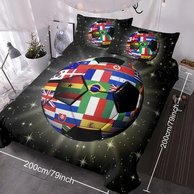 Conjunto de capa de edredom de futebol para meninos microfibra 3D estampa de bandeira do mundo roupa de cama esportiva 3P - Imagem 1 de 4